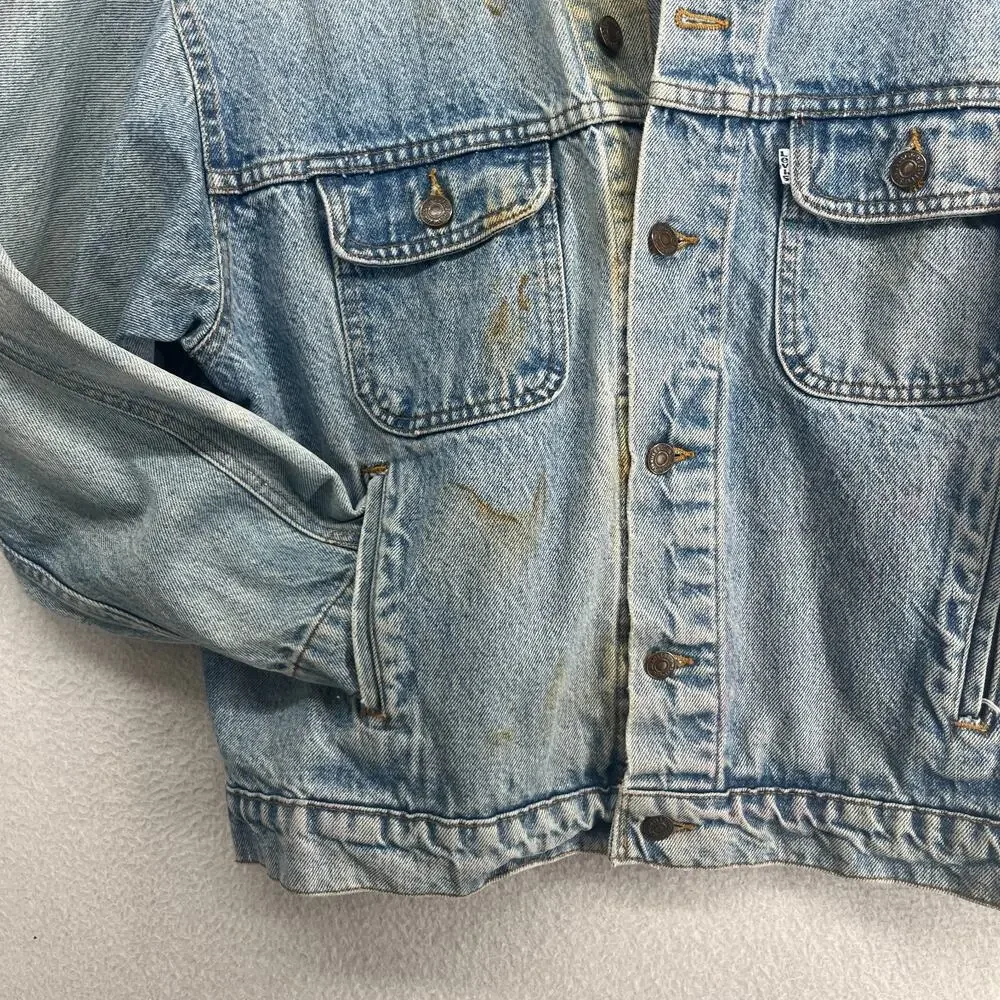 LEVIS Jacket Mens L White Tab Vented Denim Trucker 1987 80s Red Batwing USA VTG